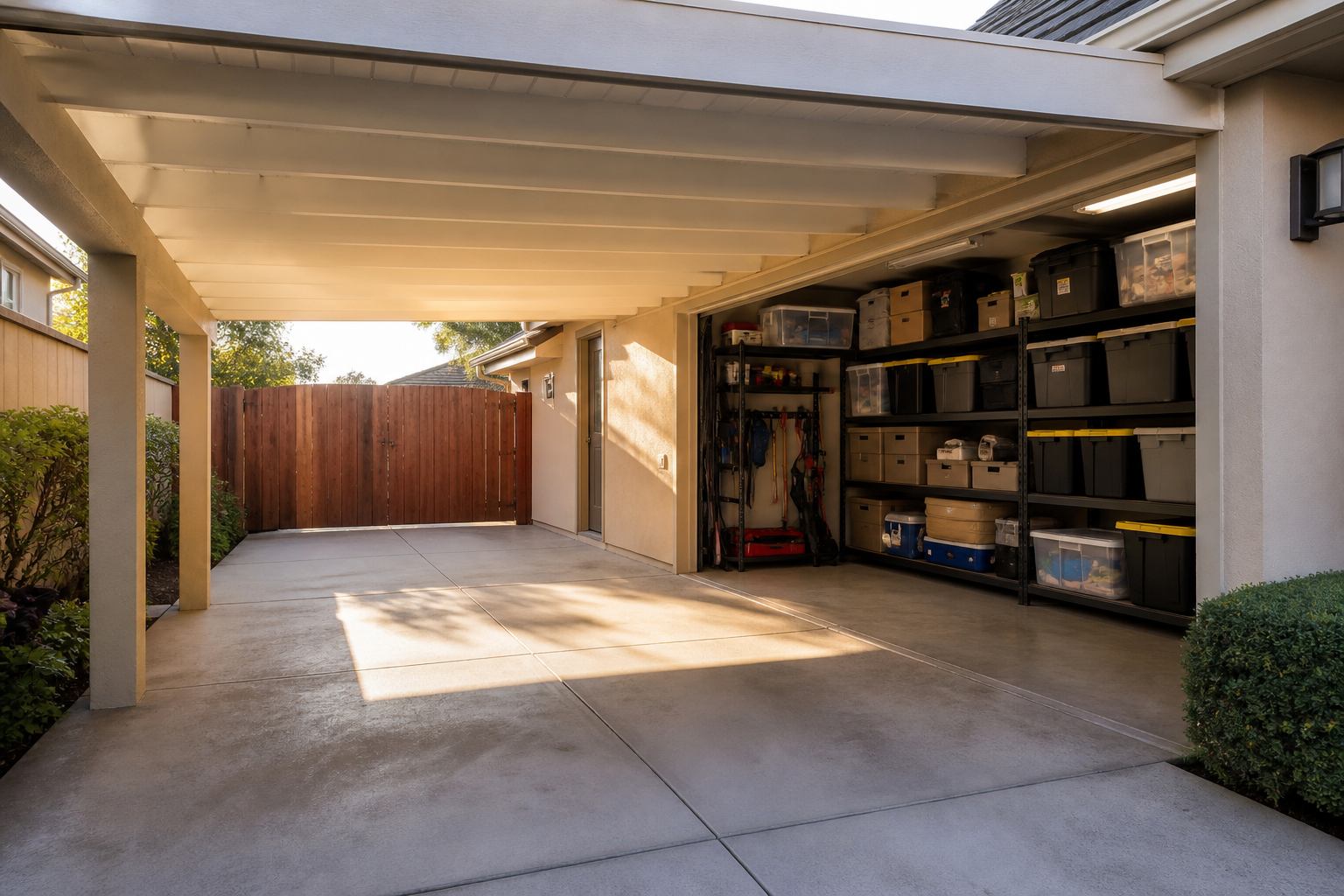 Covered garage bay and storage shelves that can be listed on NC Park